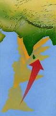 Figure 1: Collision of Indian and Eurasian plate leading to formation of Himalayas